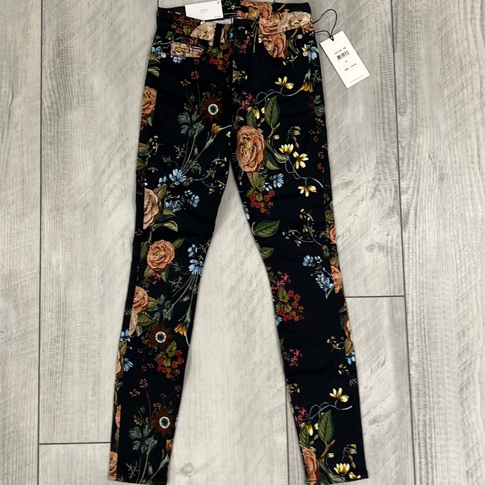 7 for all mankind super skinny black floral jeans